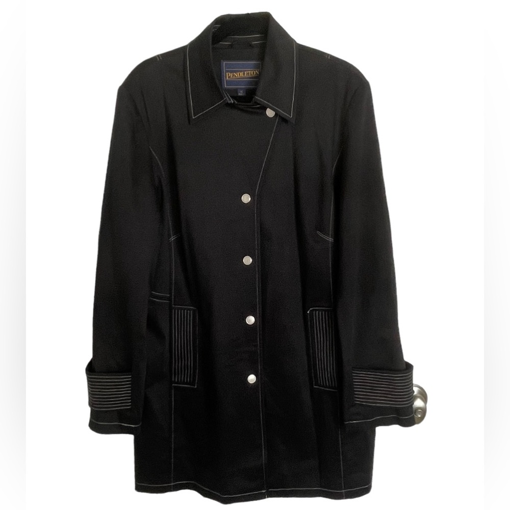 Pendleton Women’s Snap Front Polka Dot Lined Trench Coat Black SZ 16